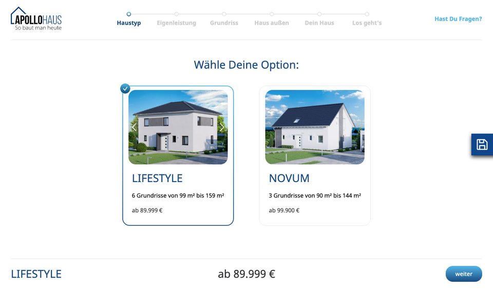 Prefabricated house configurator: Screenshot 2